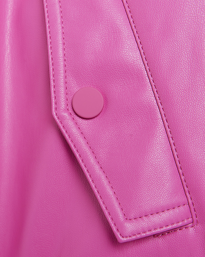 Girls pink faux leather bomber jacket River Island
