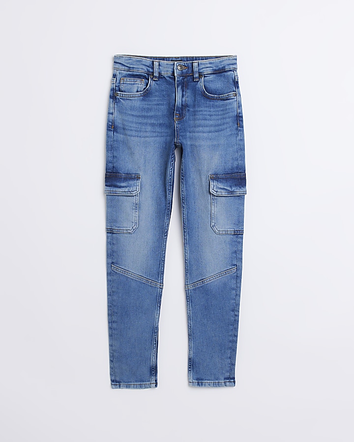 Boys Blue Denim Cargo Pocket Skinny Jeans | River Island