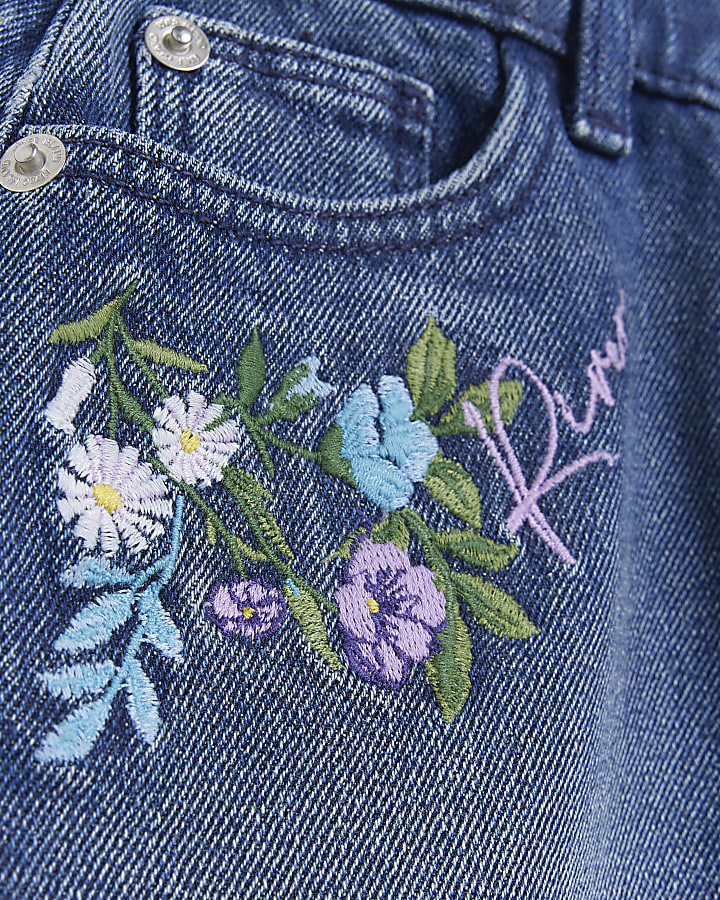 Mini Girls Denim Floral Embroidered Skirt