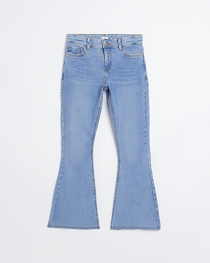 Girls Blue Denim Flared Jeans | River Island