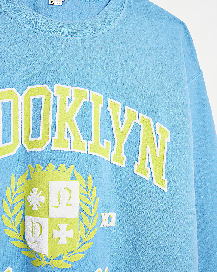 Girls blue Brooklyn print sweatshirt