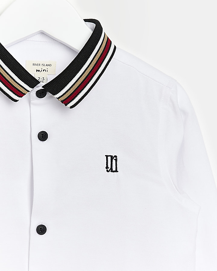 Mini Boys White Stripe Collar Oxford Shirt