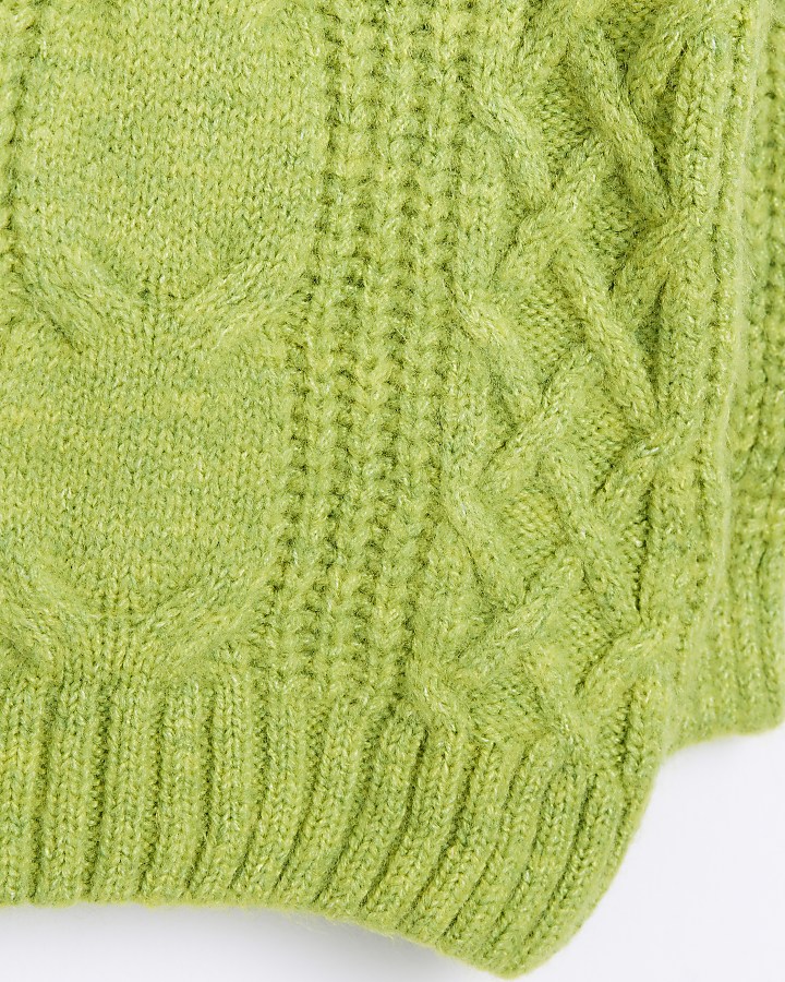 Mini Girls Green Chunky Cable Knit Jumper