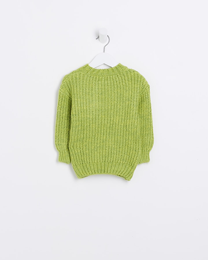 Mini Girls Green Chunky Cable Knit Jumper
