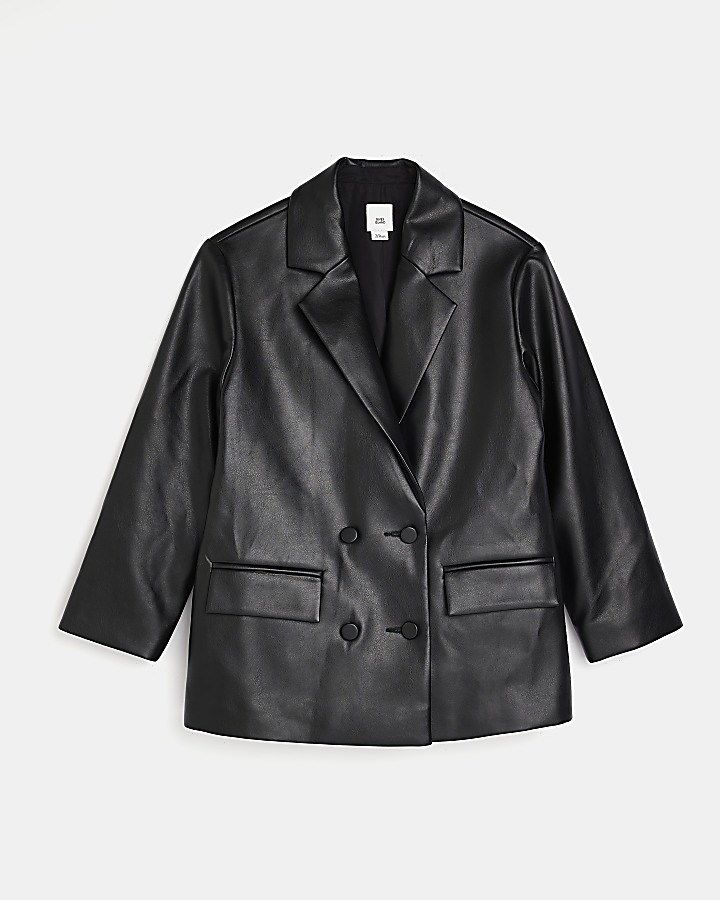 Girls Black Faux Leather BOYFRIEND Blazer