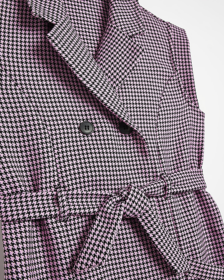 Girls pink double breasted check blazer dress