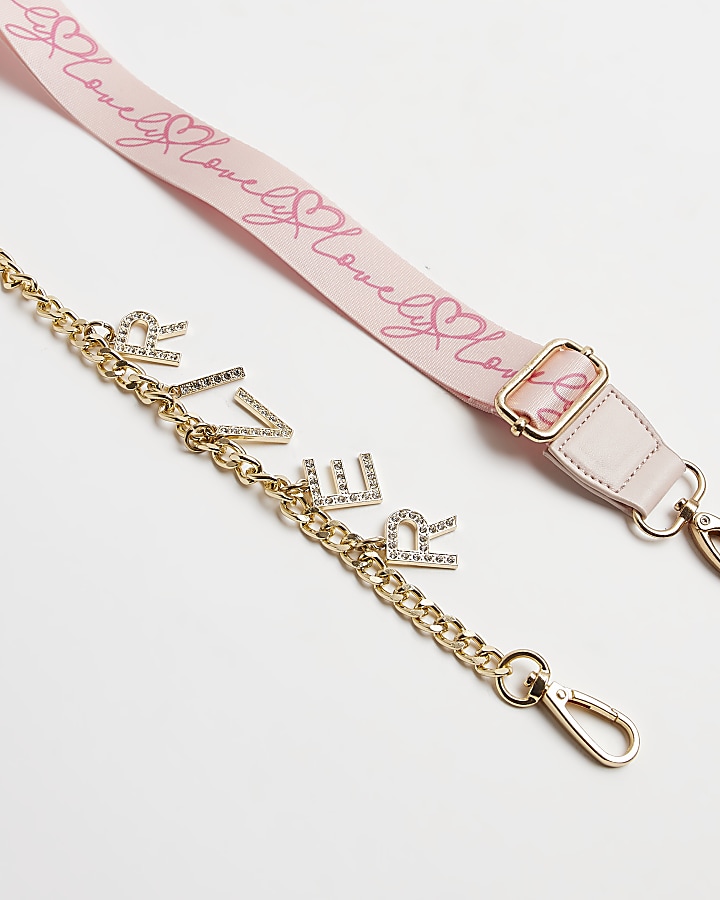 Girls pink diamante chain strap gift set