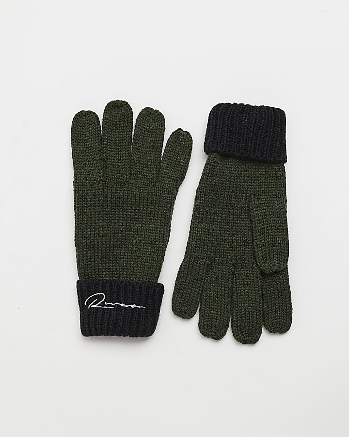Boys khaki cable knit gloves