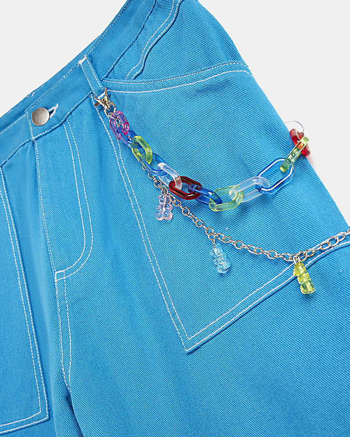 Girls Blue Chain Pocket Cargo trousers