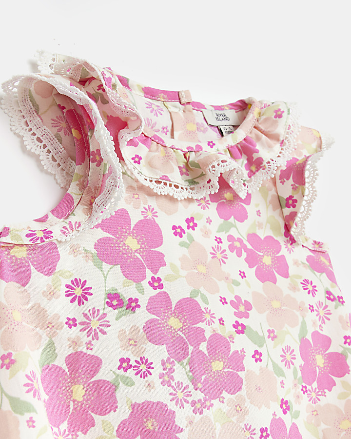 Baby girls Pink Floral frill Romper