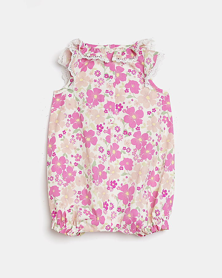 Baby girls Pink Floral frill Romper
