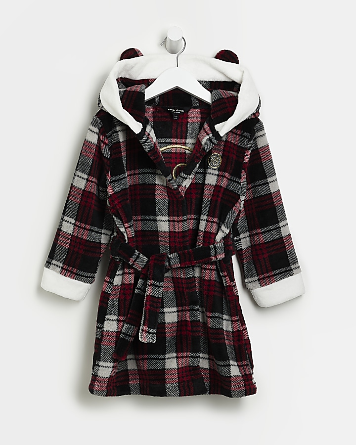 Mini Red Check Cosy Hooded Dressing Gown