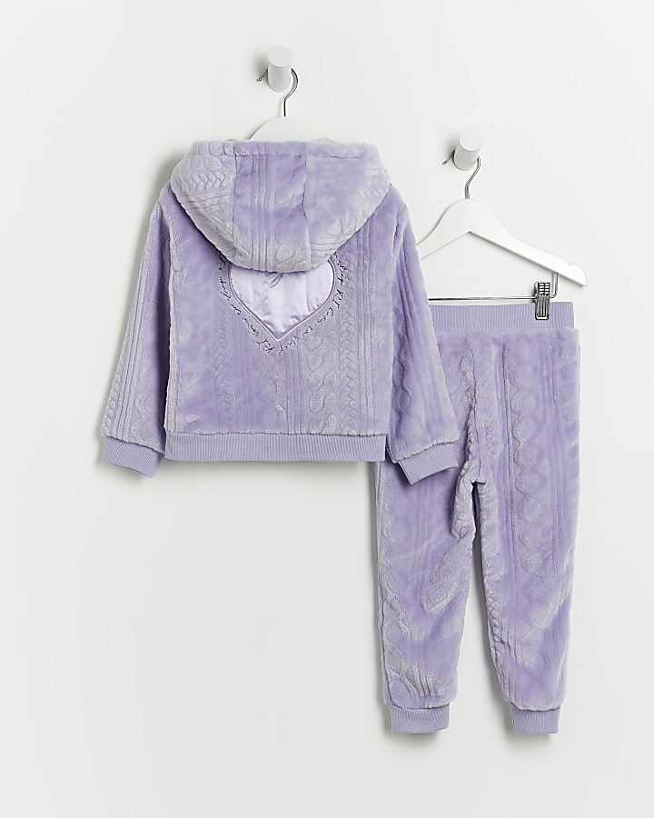 Mini girls Purple Soft Cable Loungewear Set