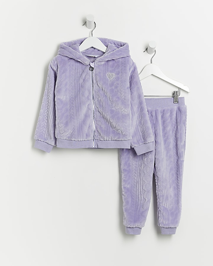 Mini girls Purple Soft Cable Loungewear Set