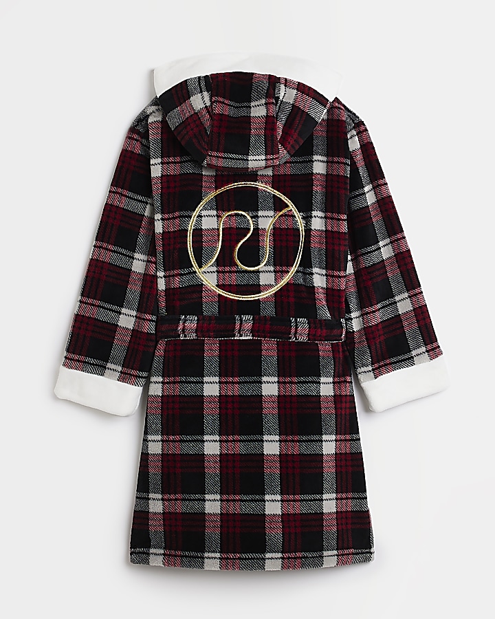 Red Cosy Family Check hooded Dressing Gown River Island