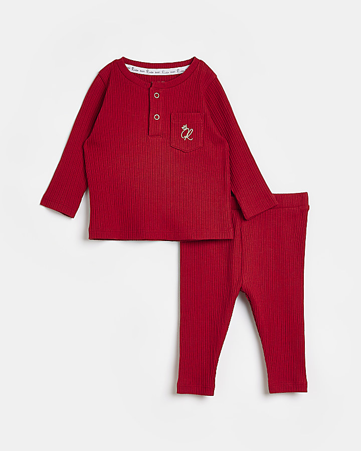 Baby Red Long Sleeve Rib set