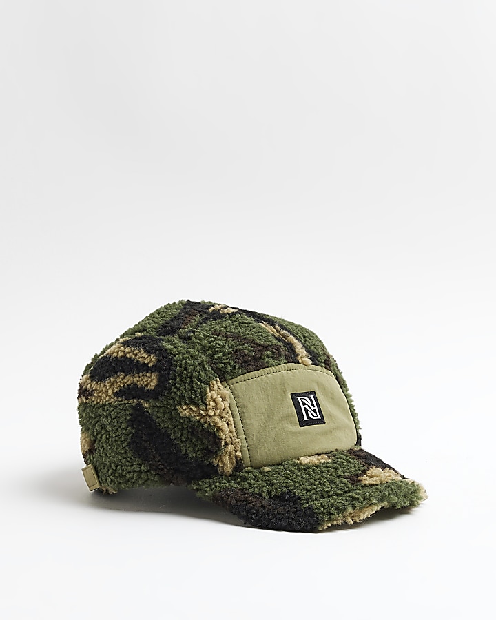 Boys Khaki Camo Print Borg Cap