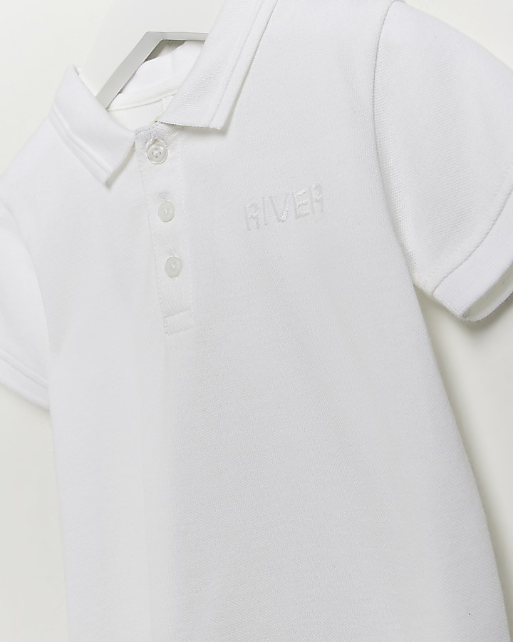 Mini boys white pique short sleeve polo shirt