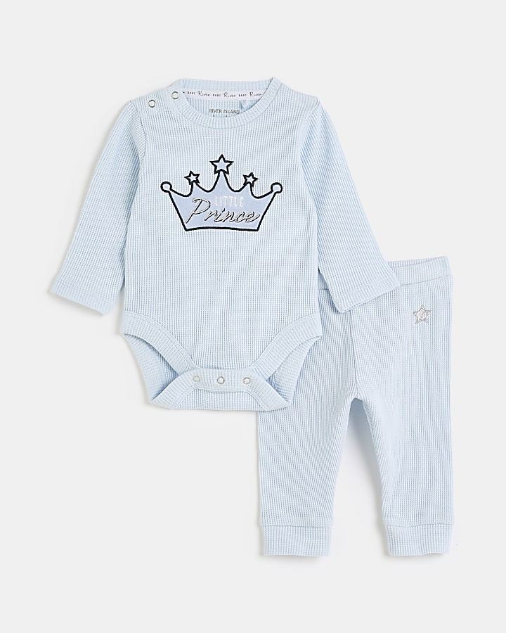 Baby Boys Blue Little Prince Waffle Set