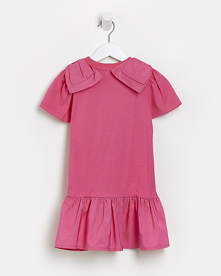 Mini girls pink bow shoulder dress