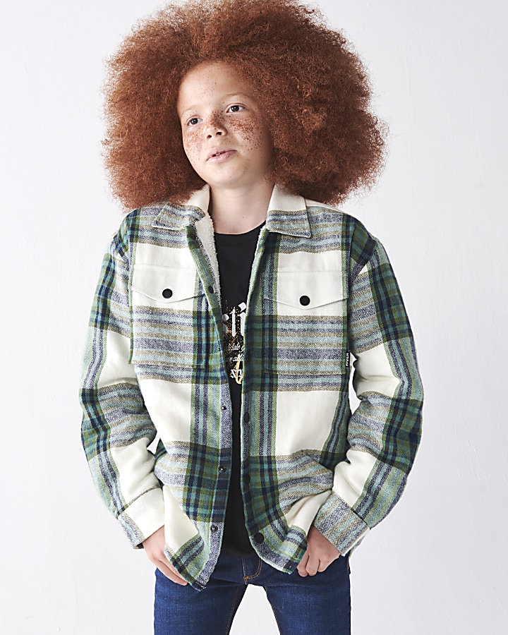 Boys Green Quilted Check Shacket