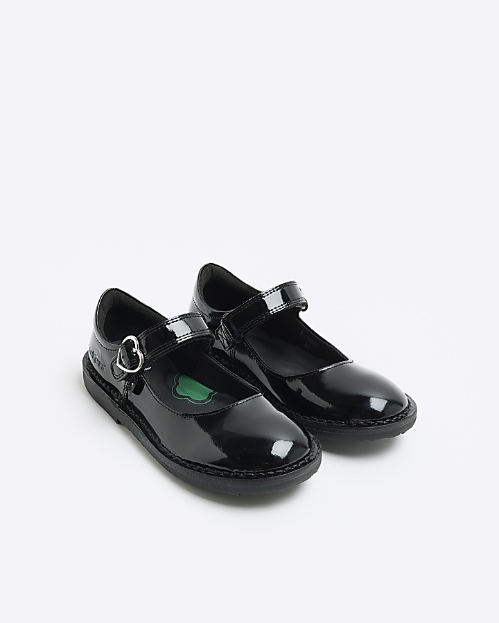Girls black Kickers leather buckle shoes