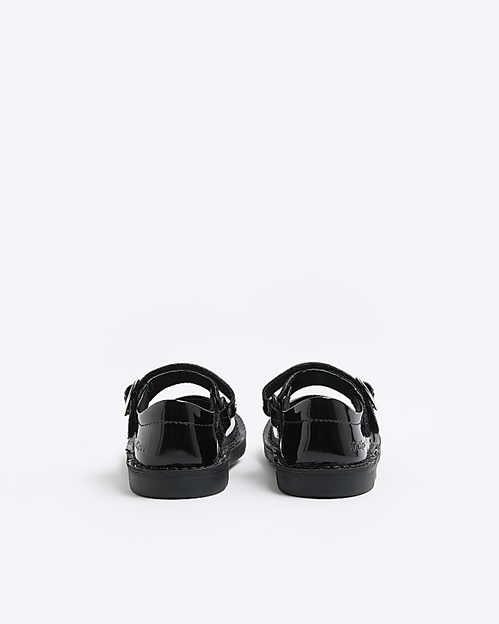 Mini girls Kickers black leather buckle shoes