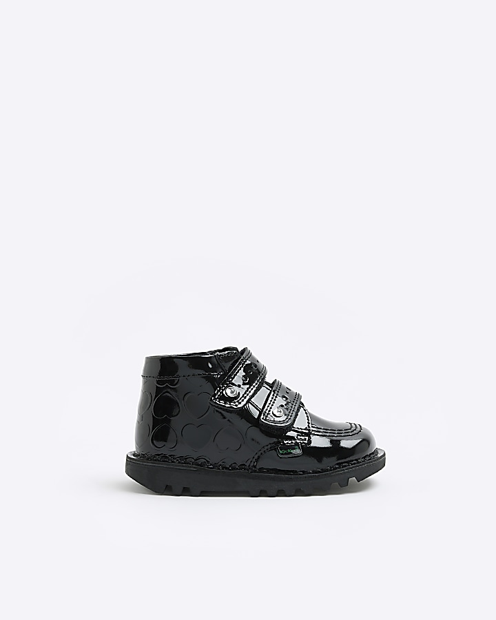 Mini girls black Kickers leather patent shoes
