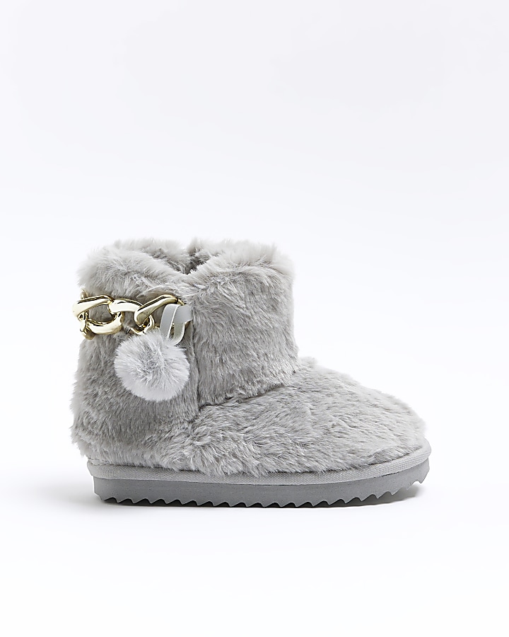 Grey fluffy outlet boots