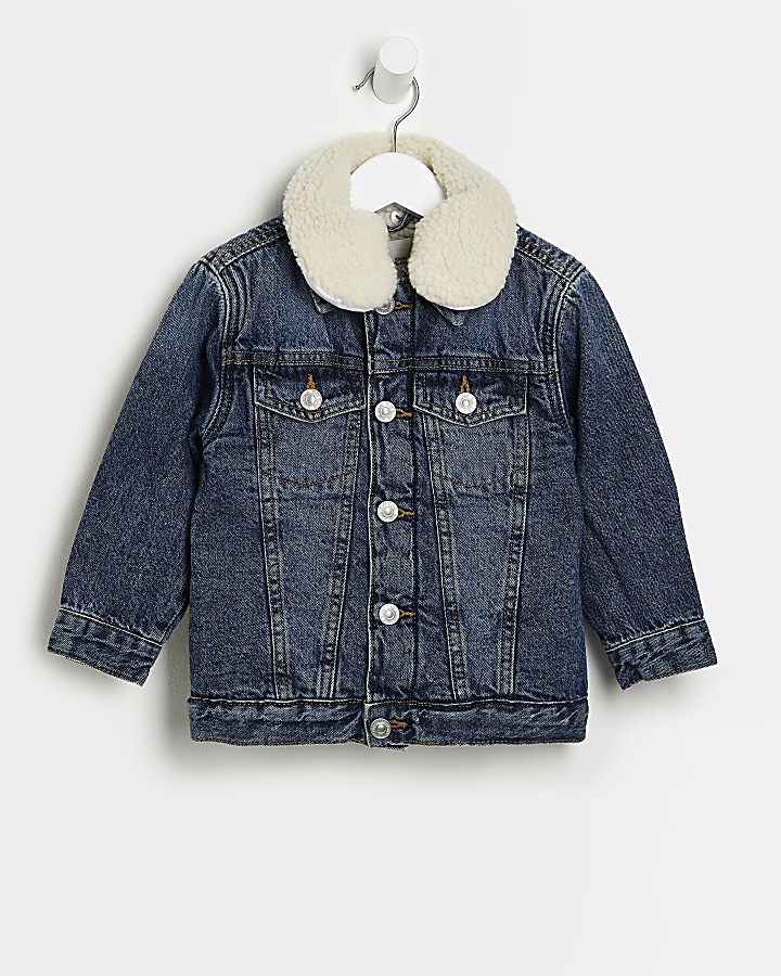 Borg collar denim outlet jacket