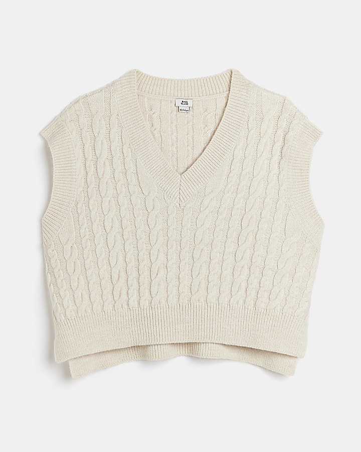 Girls white cable knitted vest | River Island