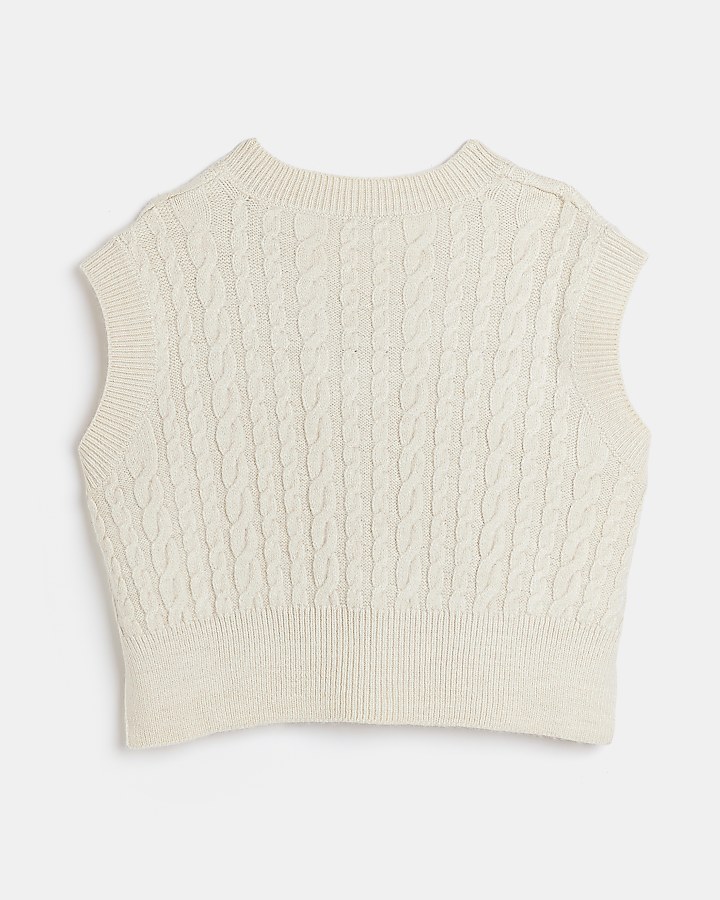Girls white cable knitted vest | River Island