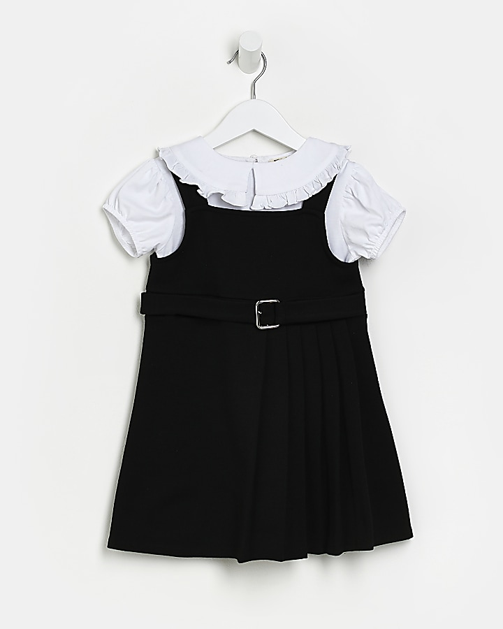 Mini girls Black Pleated Pinny 2in1 dress