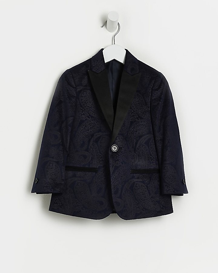 mINI Boys Navy Paisley Velvet Blazer