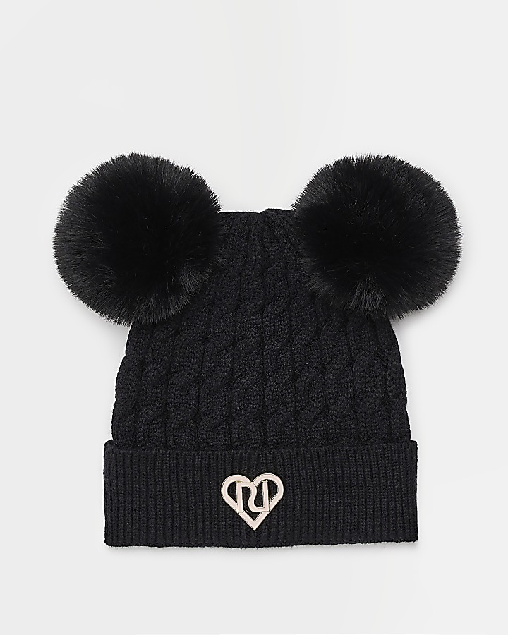 Girls black cheap bobble hat