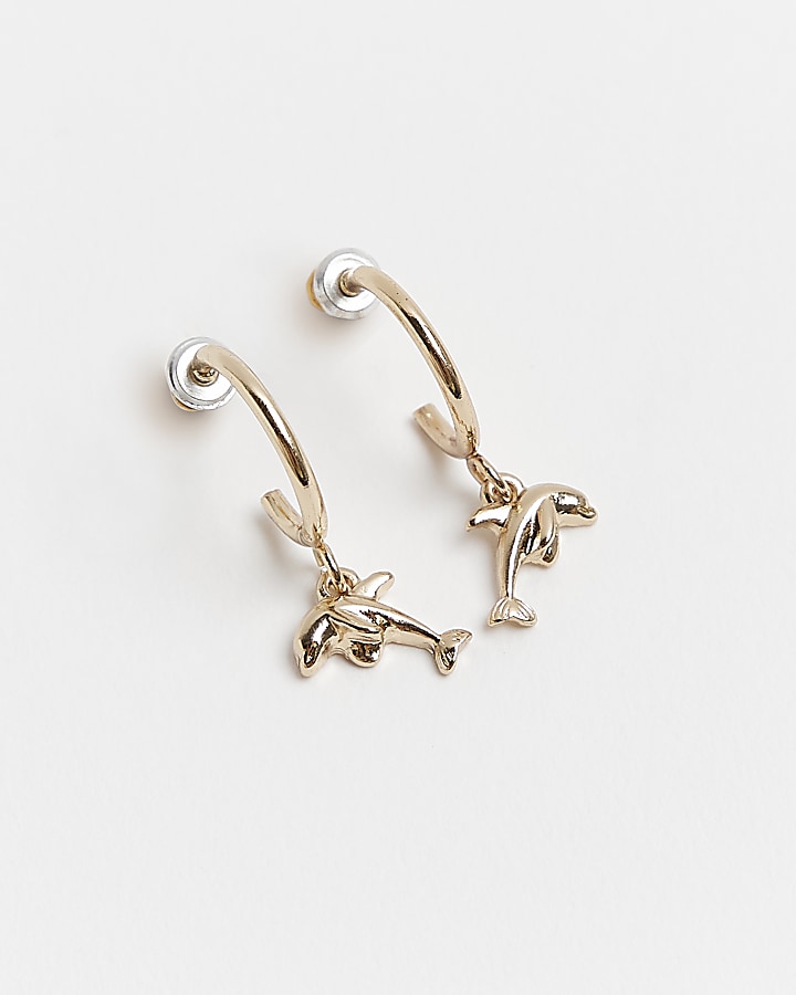 Girls gold dolphin hoop earrings