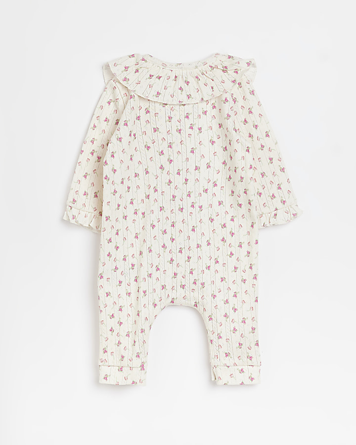 Baby girls ecru floral pointelle all in one
