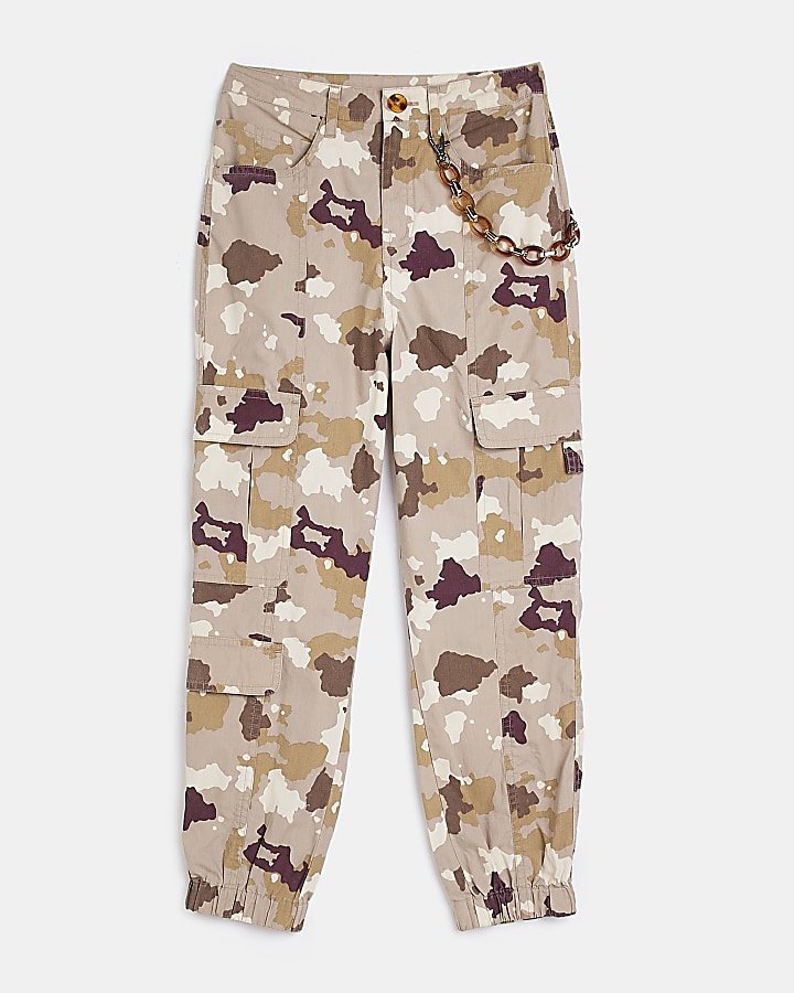 Girls Brown camo Utility Cargo Trousers