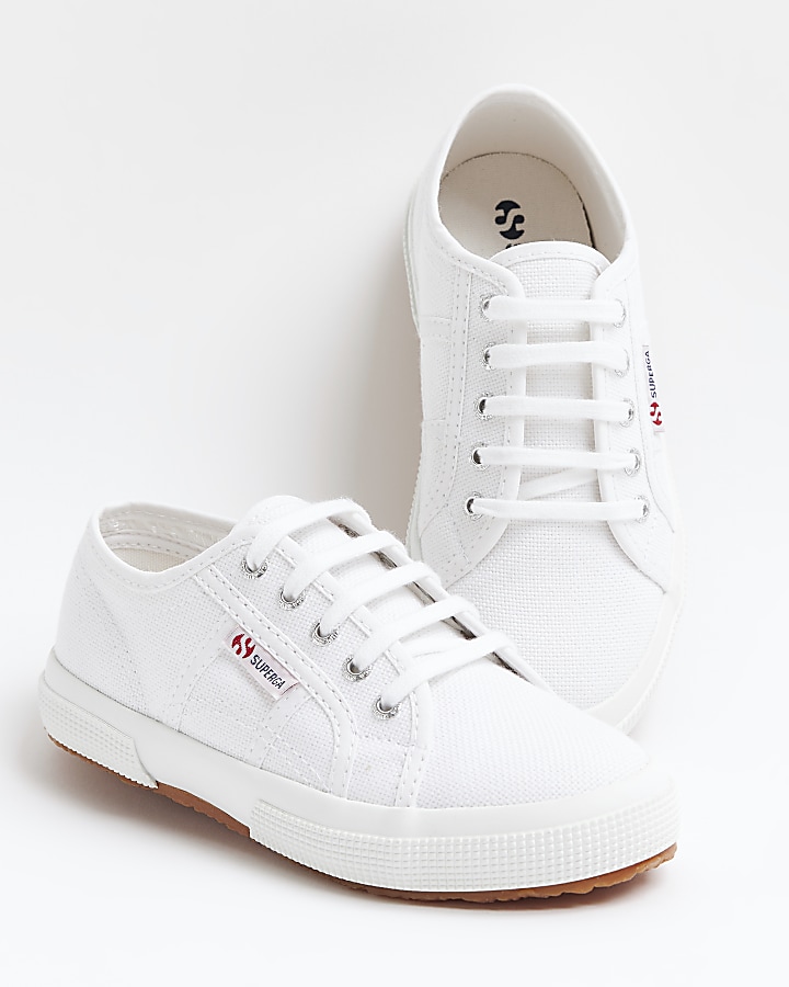White Superga lace up canvas Trainers | River Island