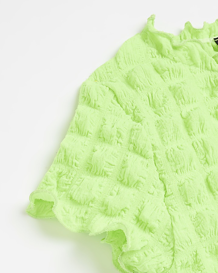 Girls green popcorn textured t-shirt