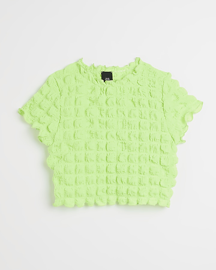 Girls green popcorn textured t-shirt