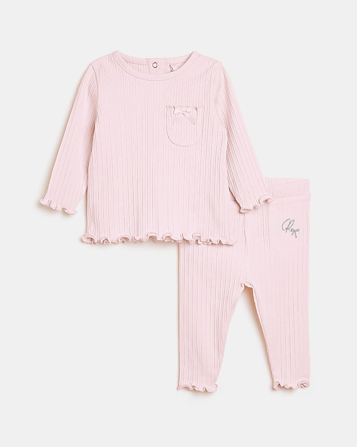Baby Girls Pink Long Sleeve Rib Set
