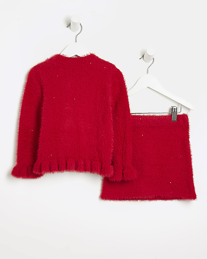 Mini girls Red Sequin Fluffy Cardigan outfit