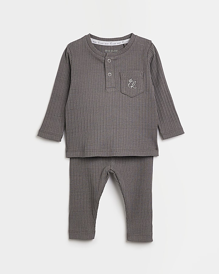 Baby Boy Grey Long Sleeve Organic Rib set