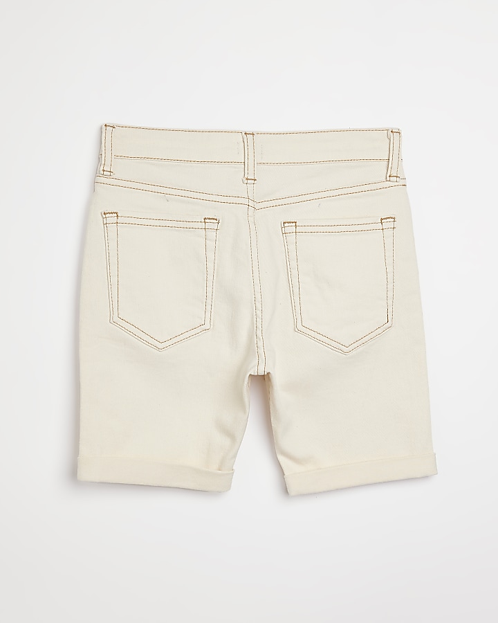 Boys ecru contrast stitch denim shorts