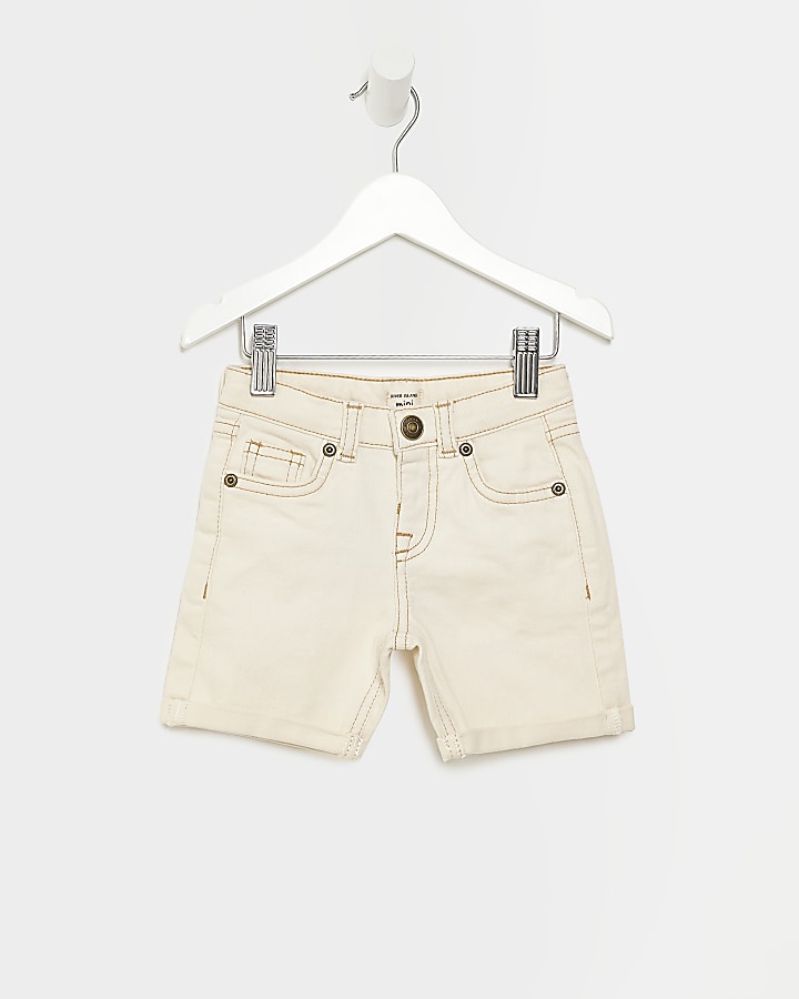 Mini boys ecru denim shorts