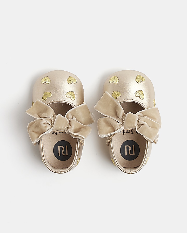 Baby Girls Rose Gold Bow Heart Shoes boxed