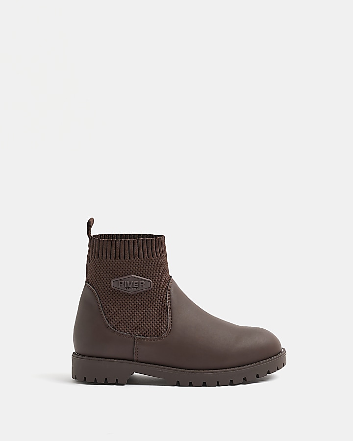 Boys Brown wide fit Knitted Boots