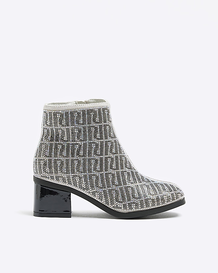 Girls silver RI monogram diamante boots