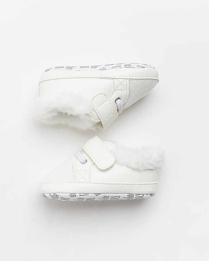 Baby Boys White Cord Faux Fur Trainers